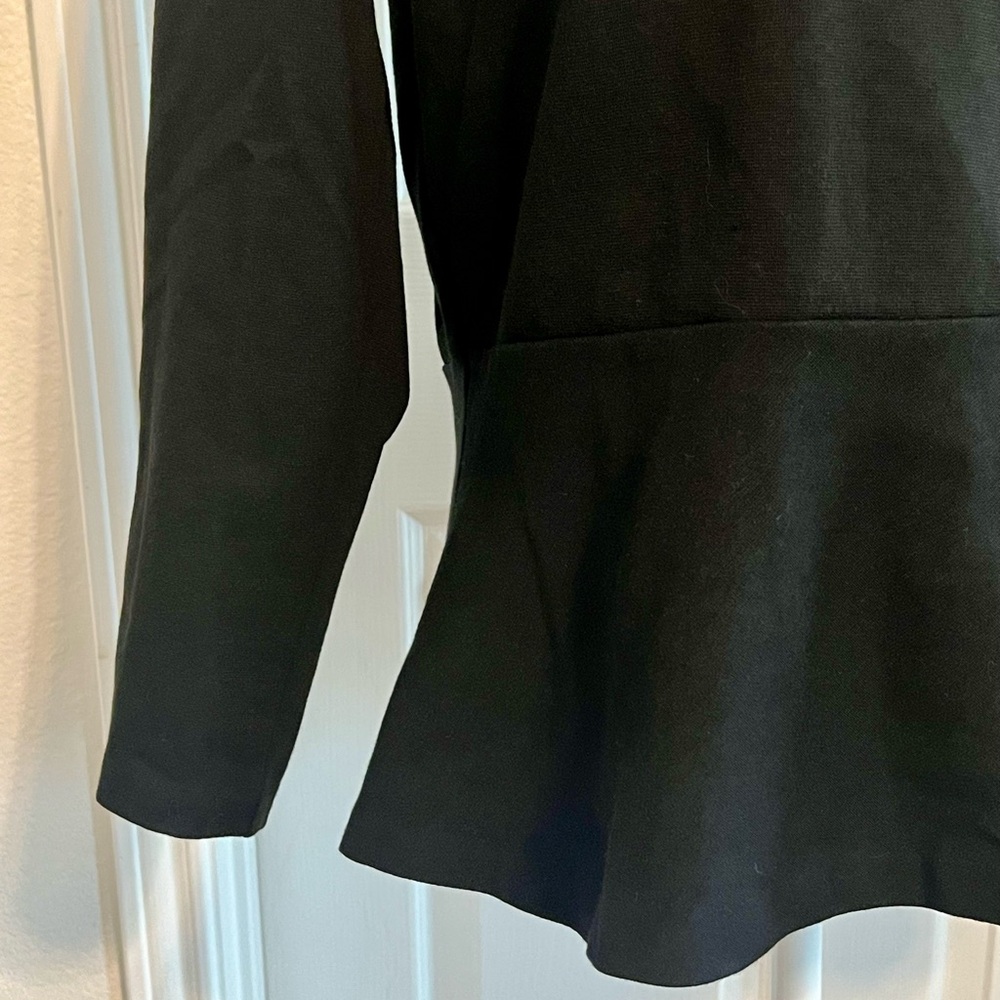 J. Crew Black Ponte Knit Peplum Long Sleeve Top Exposed Zipper Stretch Blouse - Picture 5 of 10